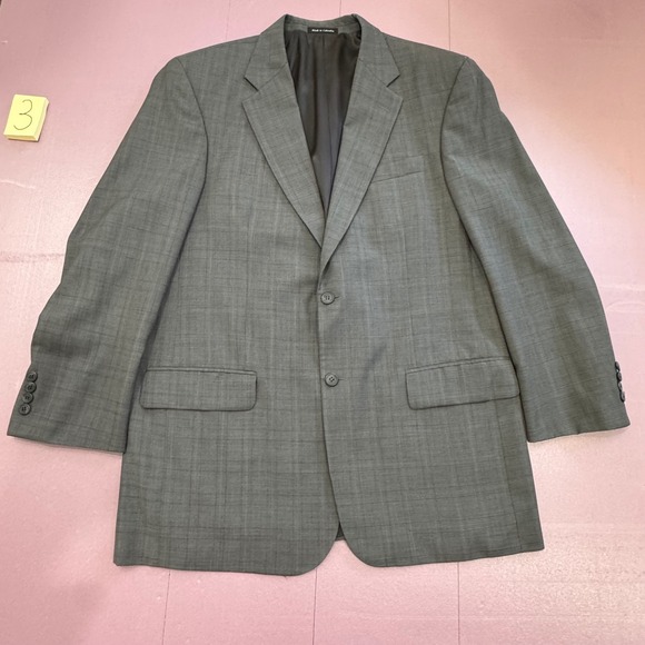 Monarch 110's 100% Wool Men Gray Plaid Suit Jacket Blazer Trousers Pants Set 44L - Picture 5 of 16